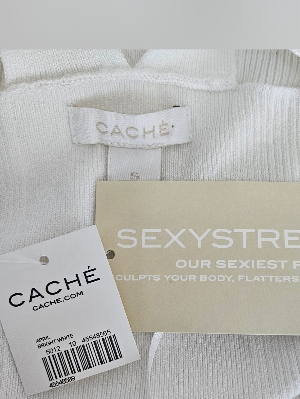 Cache Halter Tank Top White Sleeveless Sexy Stretch Rib Knit V Neck Shirt Small - Picture 4 of 6